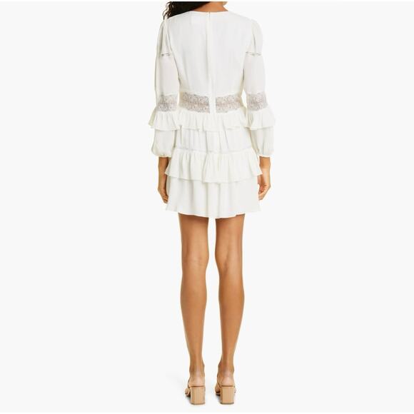 EUC Cinq à Sept Sanya Dress Ivory 100% Silk Tiered Mini Dress Size 6 Ruffle Lace - Picture 3 of 16